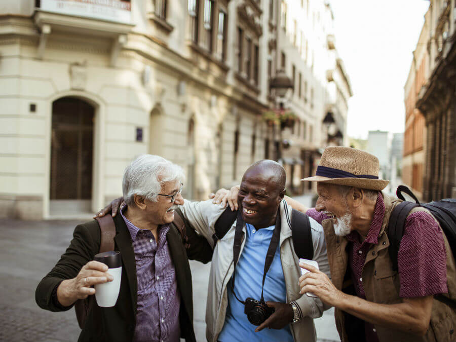 Group of senior friends travelling